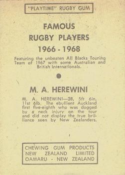 1968 Playtime Rugby Gum Famous Rugby Players - Yellow #12 Mack Herewini Back